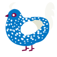 A sapphire and white chicken with a speckle pattern