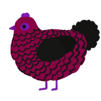 A maroon and black chicken with a lace pattern