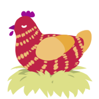 A crimson and honey chicken with a bar pattern