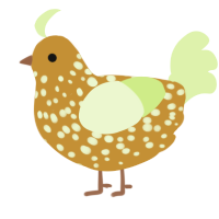 A gold and apple chicken with a speckle pattern