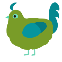 A chartreuse and teal chicken