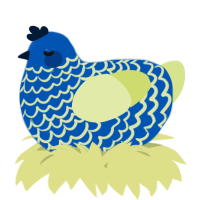 A ultramarine and lemon chicken with a lace pattern