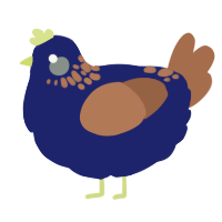 A navy and brown chicken with a neck-speckle pattern
