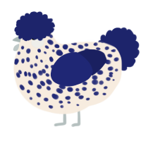 A cream and navy chicken with a speckle pattern