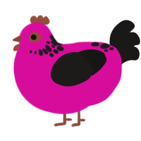 A fuchsia and sable chicken with a neck-speckle pattern