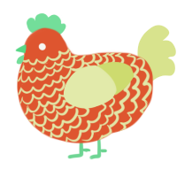 A vermilion and lemon chicken with a lace pattern