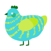 A aqua and lime chicken with a bar pattern