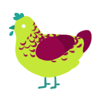 A lime and maroon chicken with a half-lace pattern