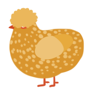 A orange and honey chicken with a speckle pattern