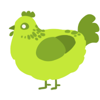 A lime and chartreuse chicken with a neck-speckle pattern