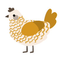A cream and ochre chicken with a lace pattern