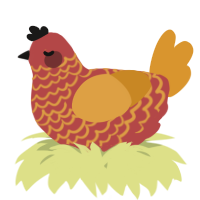 A red and orange chicken with a lace pattern