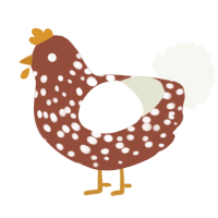A russet and white chicken with a speckle pattern