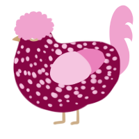 A maroon and pink chicken with a speckle pattern