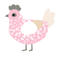 A rose and cream chicken with a speckle pattern