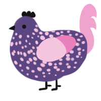 A overcast and pink chicken with a speckle pattern