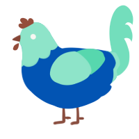 A ultramarine and mint chicken with a head pattern