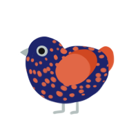 A navy and vermilion chicken with a speckle pattern