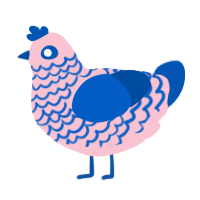 A rose and ultramarine chicken with a lace pattern