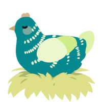 A teal and apple chicken with a half-bar pattern