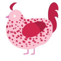 A rose and crimson chicken with a speckle pattern