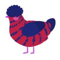 A crimson and navy chicken with a bar pattern