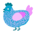 A cerulean and lavender chicken with a double-lace pattern