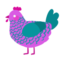 A orchid and teal chicken with a lace pattern