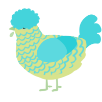 A lemon and aqua chicken with a lace pattern