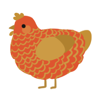 A vermilion and gold chicken with a lace pattern