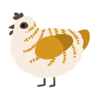 A cream and ochre chicken with a half-bar pattern