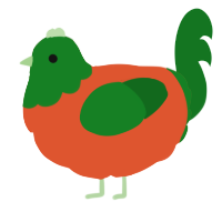A vermilion and leaf chicken with a head pattern
