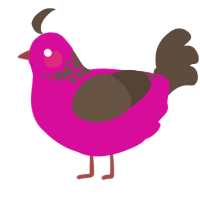 A fuchsia and bark chicken with a neck-speckle pattern