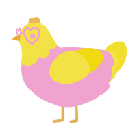 A pink and yellow chicken with a head pattern