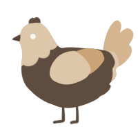A bark and beige chicken with a head pattern