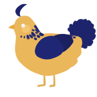 A honey and navy chicken with a neck-speckle pattern