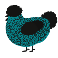 A teal and black chicken with a double-lace pattern