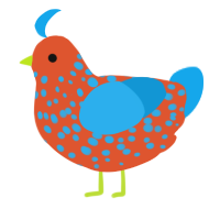 A vermilion and sky chicken with a speckle pattern