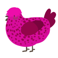 A fuchsia and maroon chicken with a speckle pattern