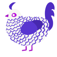 A white and indigo chicken with a lace pattern
