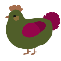 A olive and maroon chicken
