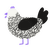 Amos, a white and sable chicken with a double-lace pattern