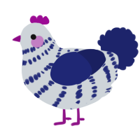 A mist and navy chicken with a bar pattern