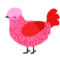 A pink and red chicken with a double-lace pattern
