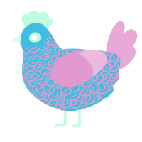 A vermilion and viridian chicken with a double-lace pattern