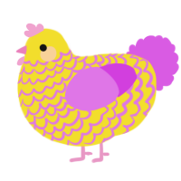 A yellow and orchid chicken with a lace pattern