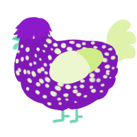 A violet and apple chicken with a speckle pattern