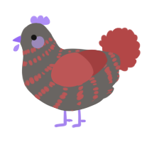 A grey and red chicken with a bar pattern