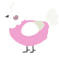 A pink and white chicken with a head pattern