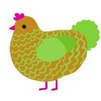 A ochre and grass chicken with a lace pattern